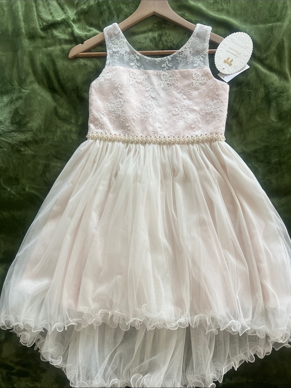 American Princess Blush Pink Lace & Tulle Party Dress with Pearl Waist